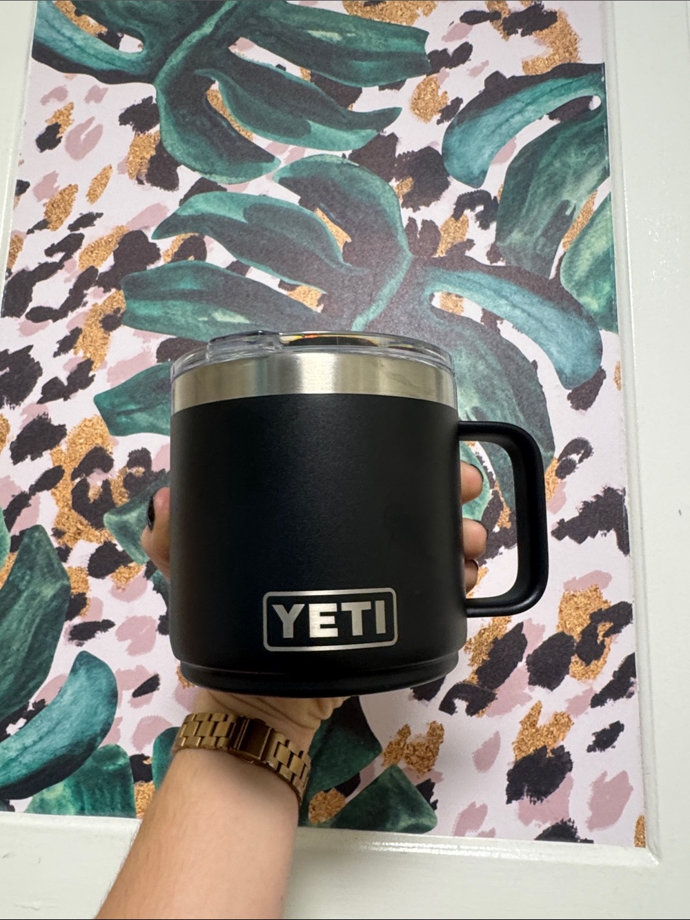14 oz Yeti Black Insulated Travel Mug with Stainless Rim